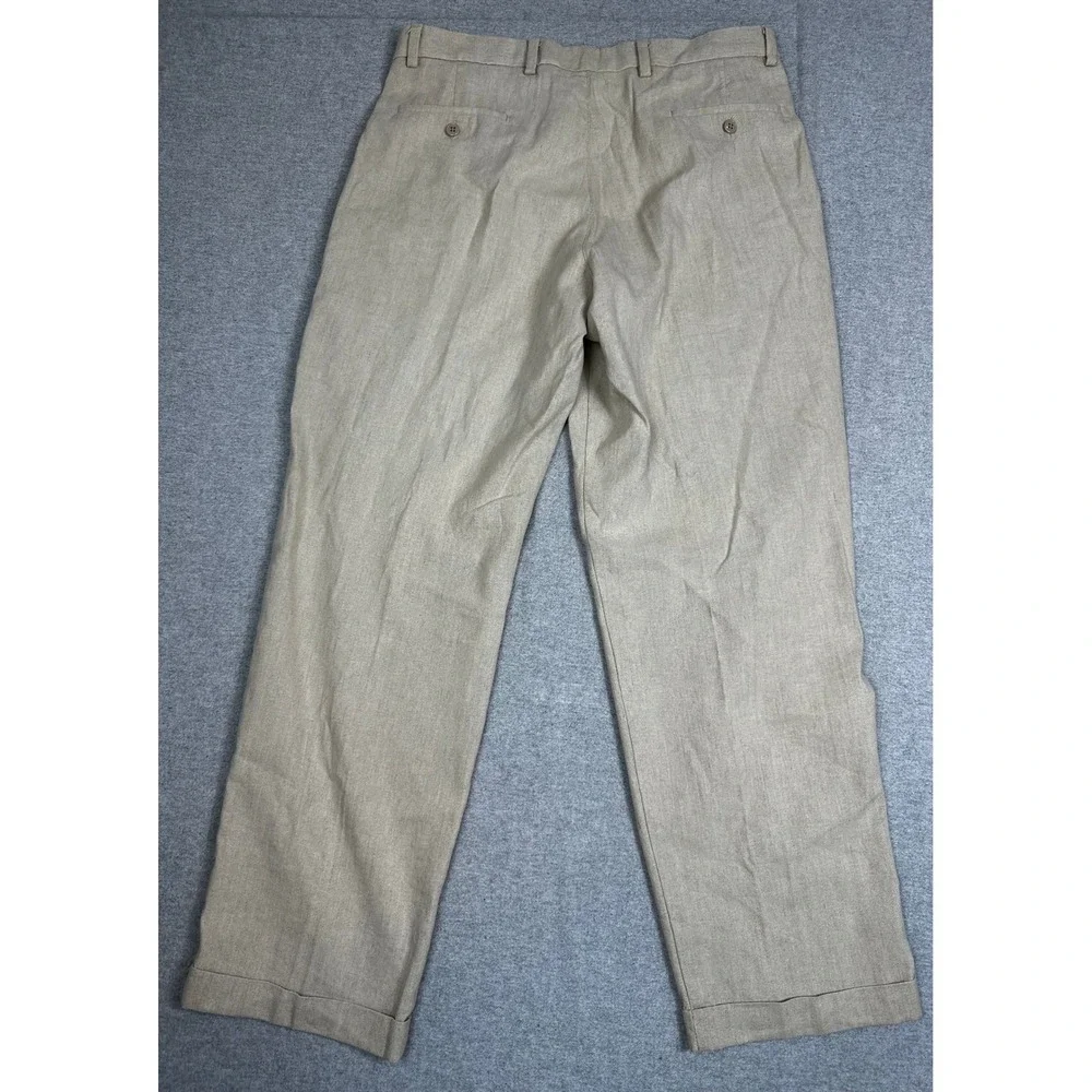 Vintage Y2K Dockers Recode Linen Pants Mens 36x32 Beige Cuffed Blend Trousers
